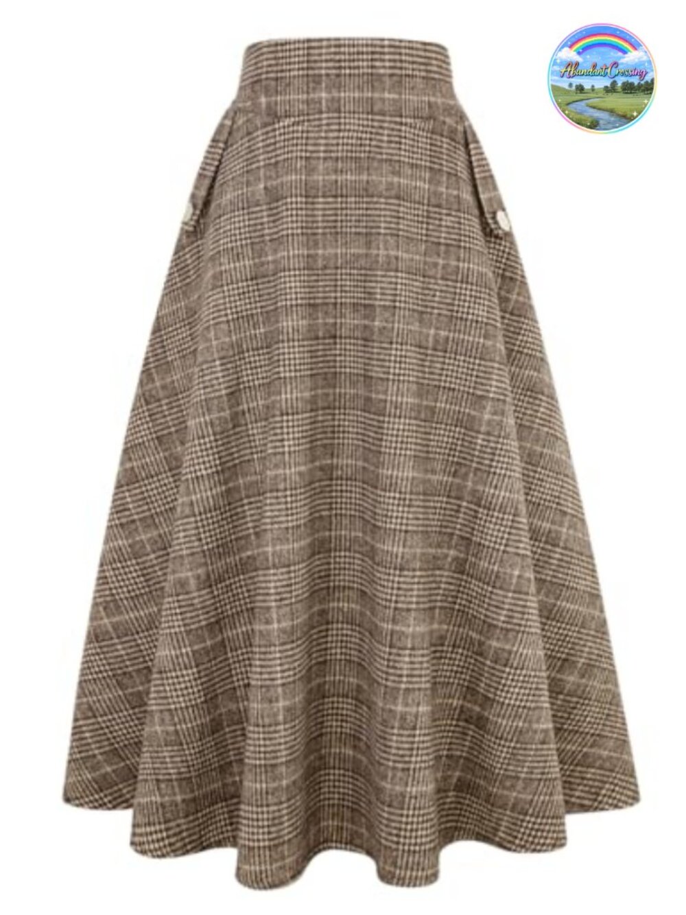 Women's High Waisted Wool Plaid A-Line Flared Maxi Skirt Ankle Length Fall